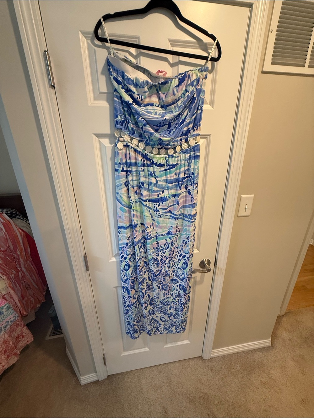 Lilly Pulitzer Blue Printed Maxi Skirt with Coin Belt
